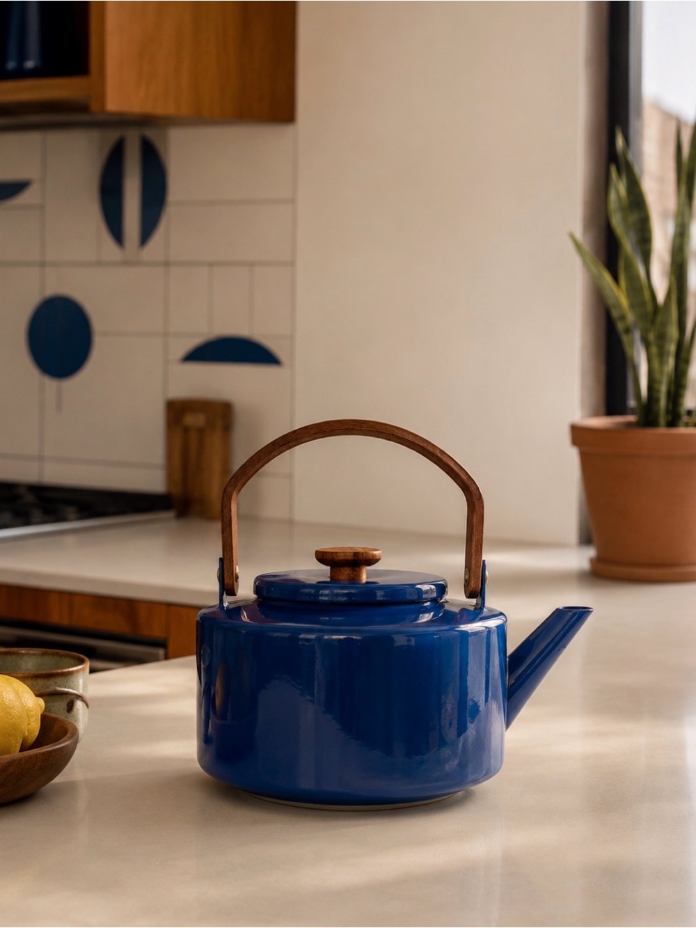 1960’s MCM COPCO Spain Blue teapot enamel teak